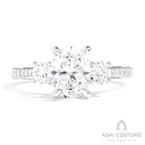 Bridal 3-Stone Diamond Oval Semi-Mount Engagement Ring With Round Side Diamonds in White Gold