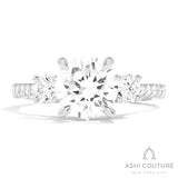 Bridal 3-Stone Diamond Round Semi-Mount Engagement Ring With Round Side Diamonds in White Gold
