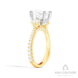 Bridal 3-Stone Diamond Oval Semi-Mount Engagement Ring With Round Side Diamonds in Yellow and White Gold
