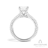 Bridal 3-Row Pave Emerald Semi-Mount Engagement Ring in White Gold
