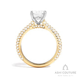 Bridal 3-Row Pave Emerald Semi-Mount Engagement Ring in Yellow and White Gold