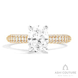 Bridal 3-Row Pave Oval Semi-Mount Engagement Ring in Yellow and White Gold