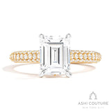 Bridal 3-Row Pave Emerald Semi-Mount Engagement Ring in Yellow and White Gold