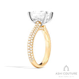 Bridal 3-Row Pave Emerald Semi-Mount Engagement Ring in Yellow and White Gold