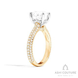 Bridal 3-Row Pave Oval Semi-Mount Engagement Ring in Yellow and White Gold