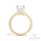 Bridal 3-Row Pave Oval Semi-Mount Engagement Ring in Yellow and White Gold
