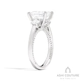 Bridal 3-Stone Emerald Semi-Mount Engagement Ring With Round Side Diamonds in White Gold