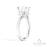 Bridal 3-Stone Oval Semi-Mount Engagement Ring With Round Side Diamonds in White Gold