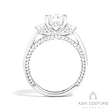 Bridal 3-Stone Oval Semi-Mount Engagement Ring With Round Side Diamonds in White Gold