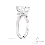 Bridal 3-Stone Pear Semi-Mount Engagement Ring With Round Side Diamonds in White Gold