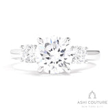 Bridal 3-Stone Round Semi-Mount Engagement Ring With Round Side Diamonds in White Gold