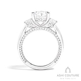 Bridal 3-Stone Round Semi-Mount Engagement Ring With Round Side Diamonds in White Gold