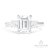Bridal 3-Stone Emerald Semi-Mount Engagement Ring With Round Side Diamonds in White Gold