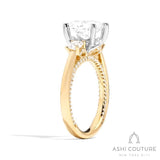 Bridal 3-Stone Oval Semi-Mount Engagement Ring With Round Side Diamonds in Yellow and White Gold