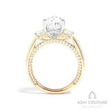 Bridal 3-Stone Pear Semi-Mount Engagement Ring With Round Side Diamonds in Yellow and White Gold
