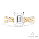 Bridal Bypass Emerald Semi-Mount Engagement Ring in Yellow and White Gold