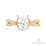 Bridal Bypass Oval Semi-Mount Engagement Ring in Yellow and White Gold