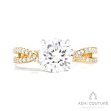 Bridal Bypass Round Semi-Mount Engagement Ring in Yellow and White Gold
