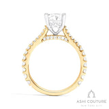 Bridal Classic Diamond Pave Oval Semi-Mount Engagement Ring in Yellow and White Gold