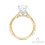 Bridal Classic Diamond Pave Pear Semi-Mount Engagement Ring in Yellow and White Gold
