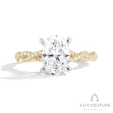 Bridal Diamond Twisted Oval Semi-Mount Engagement Ring in Yellow and White Gold