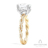 Bridal Diamond Twisted Oval Semi-Mount Engagement Ring in Yellow and White Gold
