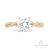 Bridal Diamond Twisted Round Semi-Mount Engagement Ring in Yellow and White Gold