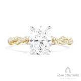 Bridal Diamond Twisted Oval Semi-Mount Engagement Ring in Yellow and White Gold