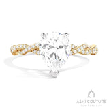 Bridal Diamond Twisted Pear Semi-Mount Engagement Ring in Yellow and White Gold