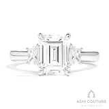 Bridal Emerald 3-Stone Semi-Mount Engagement Ring With Trap Side Diamonds in White Gold