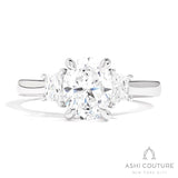 Bridal Oval 3-Stone Semi-Mount Engagement Ring With Trap Side Diamonds in White Gold