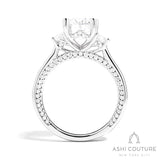 Bridal Oval 3-Stone Semi-Mount Engagement Ring With Trap Side Diamonds in White Gold