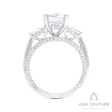 Bridal 3-Stone Emerald Semi-Mount Engagement Ring With Tapered Baguette Side Diamonds in White Gold