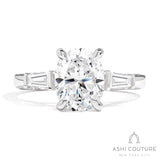 Bridal 3-Stone Oval Semi-Mount Engagement Ring With Tapered Baguette Side Diamonds in White Gold