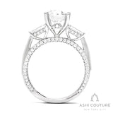 Bridal 3-Stone Oval Semi-Mount Engagement Ring With Tapered Baguette Side Diamonds in White Gold