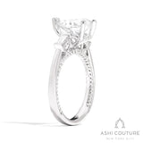 Bridal 3-Stone Pear Semi-Mount Engagement Ring With Tapered Baguette Side Diamonds in White Gold