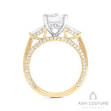 Bridal 3-Stone Emerald Semi-Mount Engagement Ring With Tapered Baguette Side Diamonds in Yellow and White Gold
