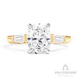 Bridal 3-Stone Oval Semi-Mount Engagement Ring With Tapered Baguette Side Diamonds in Yellow and White Gold