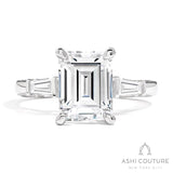 Bridal 3-Stone Emerald Semi-Mount Engagement Ring With Tapered Baguette Side Diamonds in White Gold