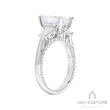 Bridal 3-Stone Emerald Semi-Mount Engagement Ring With Tapered Baguette Side Diamonds in White Gold