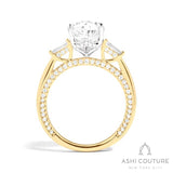 Bridal 3-Stone Pear Semi-Mount Engagement Ring With Tapered Baguette Side Diamonds in Yellow and White Gold