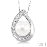 6.5MM Cultured Pearl and 1/20 Ctw Round Cut Diamond Pendant in 10K White Gold with Chain