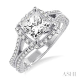 1 1/6 Ctw Diamond Engagement Ring with 3/4 Ct Princess Cut Center Stone in 14K White Gold