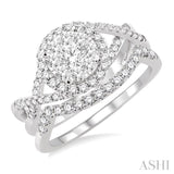 7/8 Ctw Diamond Wedding Set with 3/4 Ctw Lovebright Round Cut Engagement Ring and 1/5 Ctw Wedding Band in 14K White Gold