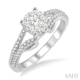 1/2 Ctw Round Cut Diamond Lovebright Engagement Ring in 14K White Gold