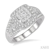 3/4 Ctw Princess Cut Diamond Lovebright Engagement Ring in 14K White Gold