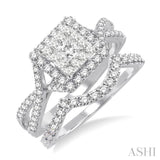 7/8 Ctw Diamond Lovebright Wedding Set with 5/8 Ctw Engagement Ring and 1/5 Ctw Wedding Band in 14K White Gold