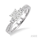 1/3 Ctw Princess Cut Diamond Lovebright Engagement Ring in 14K White Gold