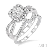 3/4 Ctw Diamond Wedding Set with 5/8 Ctw Lovebright Round Cut Engagement Ring and 1/6 Ctw Wedding Band in 14K White Gold