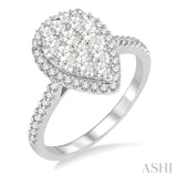 1 Ctw Round Cut Lovebright Diamond Pear Shape Ring in 14K White Gold